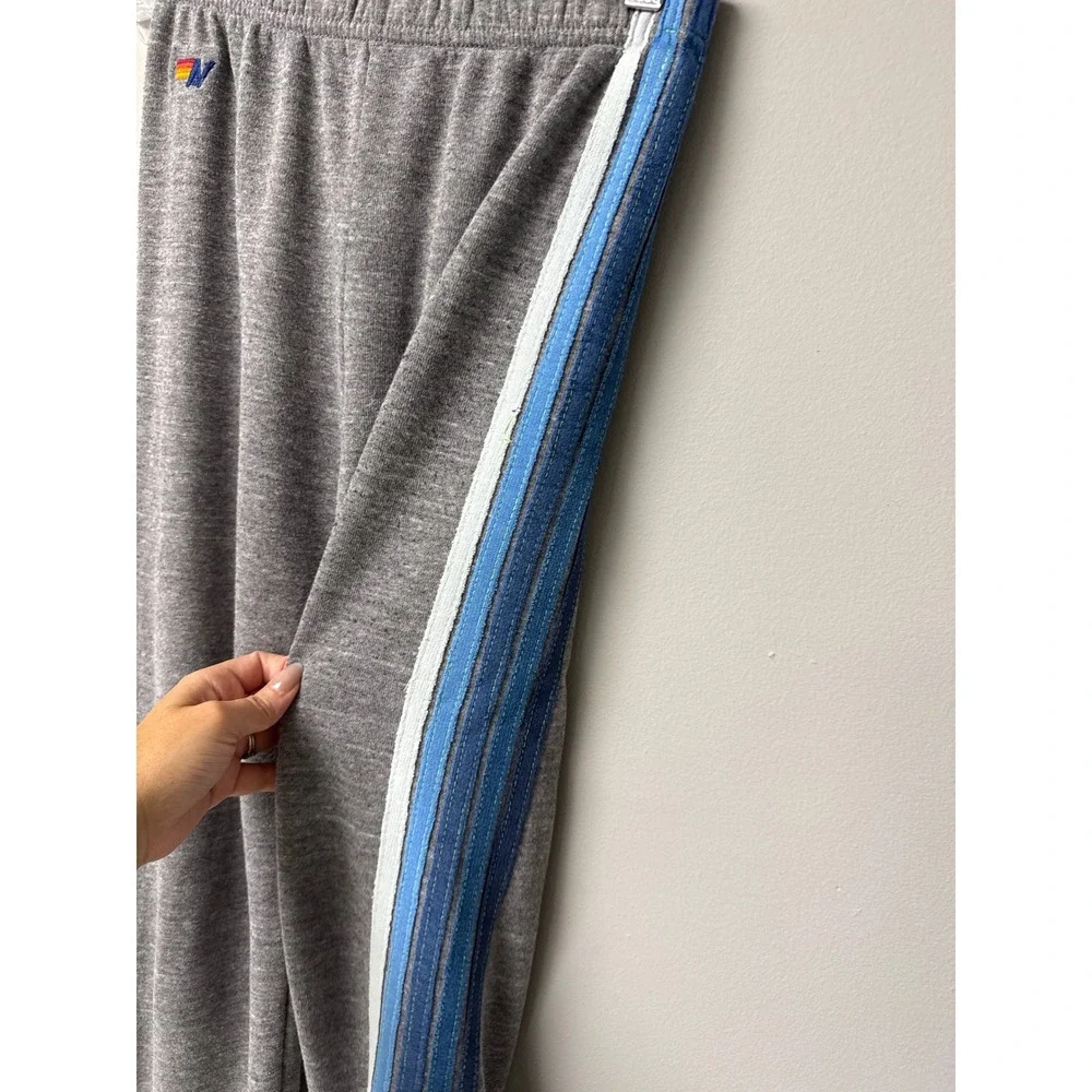 AVIATOR NATION KID'S 5 STRIPE SWEATPANTS GREY/BLUE SIZE 14 ATHLEISURE RETRO EUC